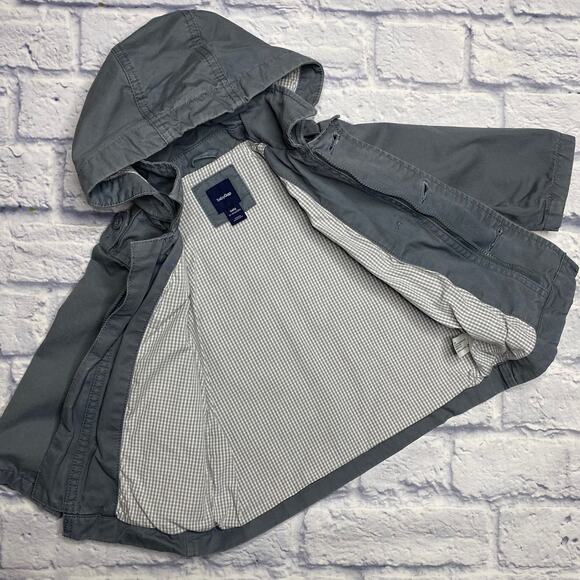 babyGap Hooded Trench Coat in a Grey Blue - Picture 4 of 8